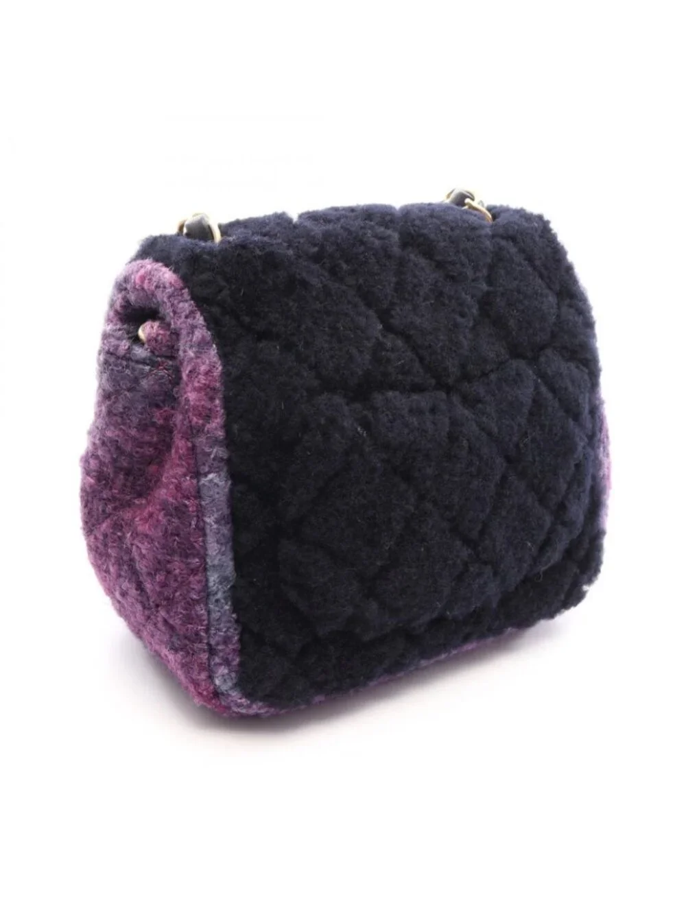 Chanel Shoulder Bag Mini Quilted Navy Purple Fabric Chain